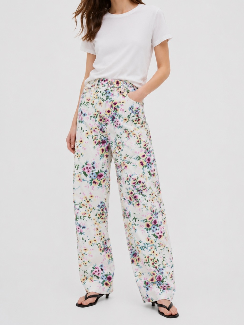 GAP Womens Barrel Jeans 30 - 10P High Rise Floral Print Wide Leg NWT $98